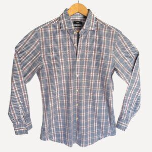 Hugo Boss Mens Slim Fit Plaid Button-Down Long Sleeve Shirt 16 1/2 , 34/35 Cotto